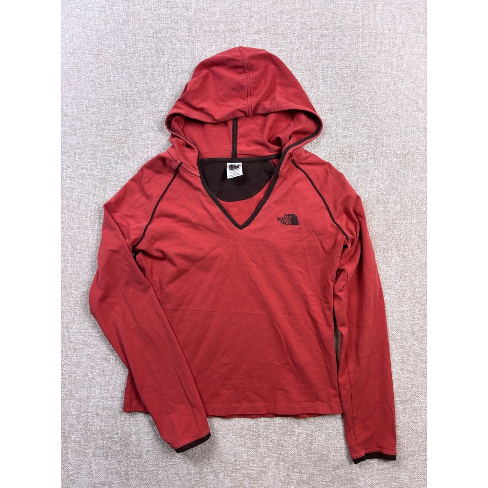 The North Face A5 Series Womens V-Neck Hoodie Red Cotton Blend Size L Fits XS